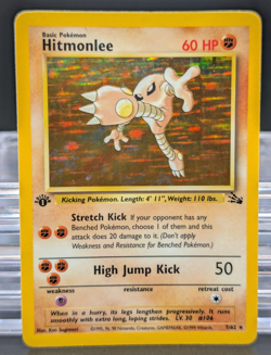 Pokemon 1st Edition Hitmonlee 7/62 Fossil TCG Rare Holo Card 1999 - Image 1