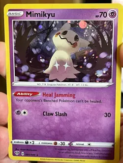 POKEMON MIMIKYU #081/189 DARKNESS ABLAZE RARE COSMOS HOLO WITH SWIRL NM CARD - Image 1
