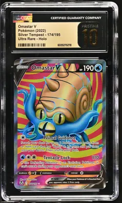 CGC 10 Pristine Omastar V 174/195 SWSH Silver Tempest Pokemon Card - Image 1