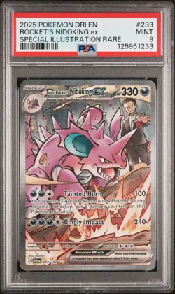 2025 POKEMON DRI EN-DESTINED RIVALS #233 TEAM ROCKET'S NIDOKING EX PSA 9 - Image 1