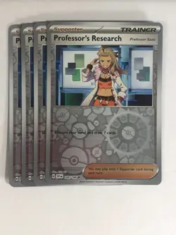 Pokemon TCG Scarlet & Violet 4x Playset Rev Holo Professor's Research 189/198 - Image 1