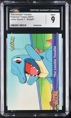 CGC 9 The Lovable Totodile Snap01 Topps Johto Series 1 2001 Pokemon Card - Image 1