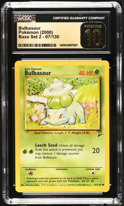 CGC 10 Pristine Bulbasaur 67/130 Base Set 2 2000 Pokemon Card - Image 1