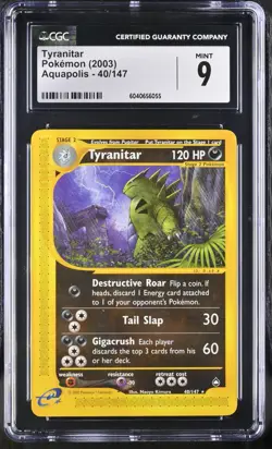 CGC 9 Tyranitar 40/147 Aquapolis 2003 Pokemon Card - Image 1