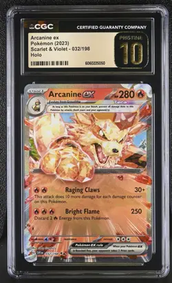 CGC 10 Pristine Arcanine ex 032/198 Scarlet & Violet Base SV1 Pokemon Card - Image 1