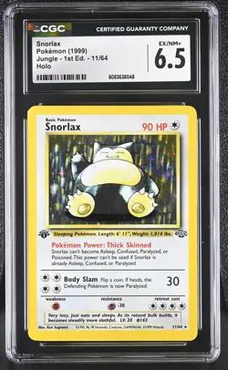 CGC 6.5 Snorlax 1999 Jungle 1st Edition 11/64 Holo Pokemon Card - Image 1
