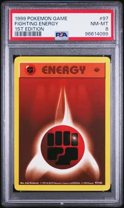 PSA 8 Fighting Energy 97/102 1st Edition Shadowless Base Set 1999 Pokemon Card - Image 1