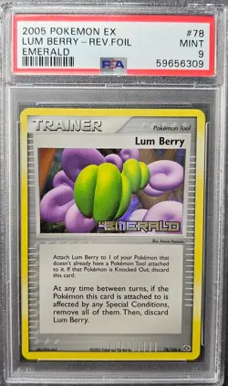 PSA 9 MINT Lum Berry 78/106 Reverse Holo EX Emerald 2005 Pokemon Card - Image 1