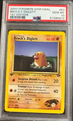 PSA 10 Brock's Diglett 67/132 1st Edition Gym Challenge 2000 Pokemon Card - Image 1