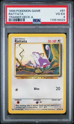 PSA 4 Rattata 61/102 Trainer Deck A Red 1999 Pokemon Card - Image 1