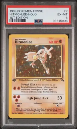 PSA 6 Hitmonlee Holo 7/62 1st Edition Fossil 1999 Pokemon Card - Image 1