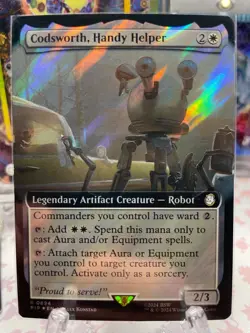 MTG - Codsworth, Handy Helper -⚡Surge Foil ⚡ - Extended Art - Fallout - Magic - Image 1