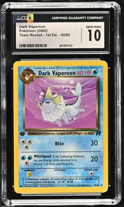 CGC 10 Dark Vaporeon 45/82 1st Edition Team Rocket 2000 Pokemon Card - Image 1