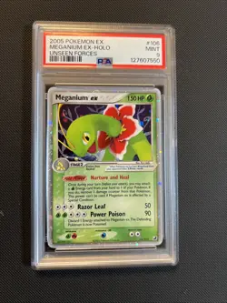 2005 POKEMON EX UNSEEN FORCES #106 MEGANIUM EX-HOLO PSA 9 - Image 1