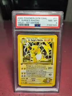 Pokemon TCG Lt. Surge's Raichu 1st Edition Holo Rare Card 11/132 PSA Mint 8 - Image 1