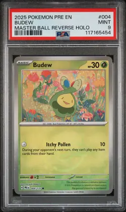 2025 POKEMON PRE EN-PRISMATIC EVOLUTIONS MASTER BALL REVERSE HOLO BUDEW PSA 9 - Image 1