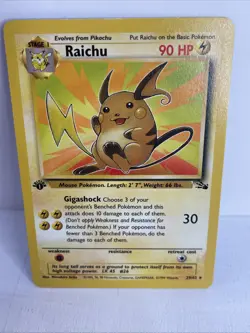 Pokemon TCG Raichu Fossil Card 29/62 Non Holo Rare 1st edition, Vintage, LP - Image 1