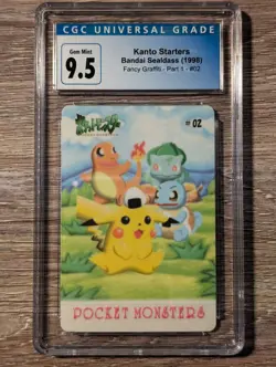 1998 Pokemon Bandai Sealdass Fancy Graffiti Kanto Starters #2 CGC Gem 9.5/10 - Image 1