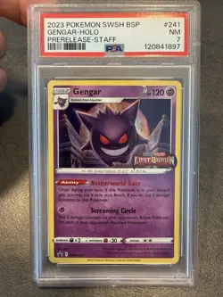 Pokemon Gengar Lost Origin STAFF - SWSH 241 - PSA 7 - Prerelease Promo - Image 1