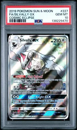 2019 POKEMON SUN & MOON COSMIC ECLIPSE #227 FULL ART/SILVALLY GX PSA 10 - Image 1