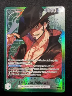 One Piece OP14 The Azure Sea’s Seven - Dracule Mihawk OP14-020 Leader Alt Art - Image 1