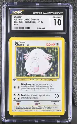 CGC 10 GEM MINT Chansey 1999 Base Set 1st Edition 3/102 Holo GERMAN Pokemon Card - Image 1