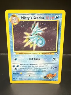 Pokemon TCG Misty's Seadra Holo Rare Gym Heroes Prerelease 9/132 CW Swirl - Image 1