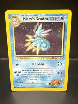 Pokemon TCG Misty's Seadra Holo Rare Gym Heroes Prerelease 9/132 CW Swirl - Image 2