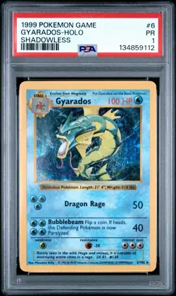 PSA 1 Shadowless Gyarados 6/102 Base Holo 1999 Pokemon Card Vintage WOTC - Image 1