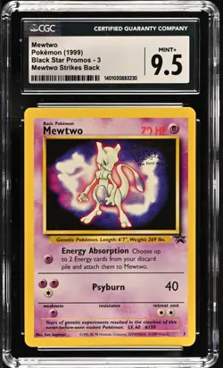CGC 9.5 MINT+ Mewtwo # 3 WB Movie WOTC Black Star PROMO Pokemon Card - Image 1