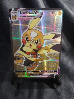 Pokemon TCG Libre Poncho Pikachu VCOS Cosplay Custom Fan Art Shiny Holo Card - Image 1
