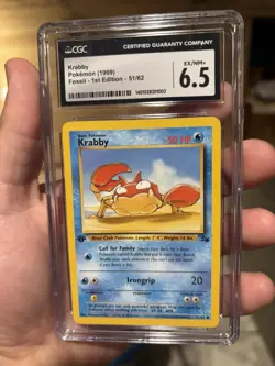 Pokemon Cards: Fossil 1st Edition Common: Krabby 51/62 CGC 6.5 - Image 1