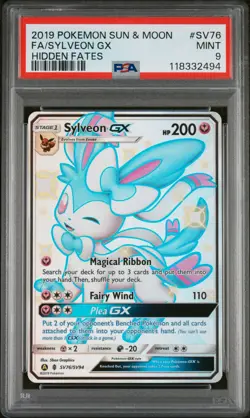 2019 POKEMON SUN & MOON HIDDEN FATES #SV76 FULL ART/SYLVEON GX PSA 9 - Image 1