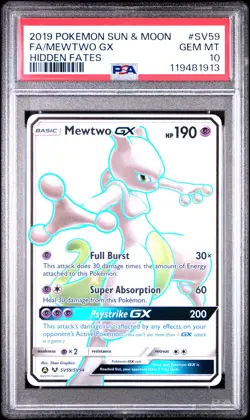 2019 POKEMON SUN & MOON HIDDEN FATES #SV59 FULL ART/MEWTWO GX PSA 10 - Image 1