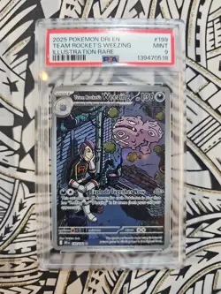 2025 POKEMON DRI EN-ILLUSTRATION RARE 199 TEAM ROCKET'S WEEZING PSA 9 MINT (518) - Image 1