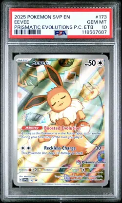2025 POKEMON PRISMATIC EVOLUTIONS POKEMON CENTER ETB PROMO SVP #173 EEVEE PSA 10 - Image 1