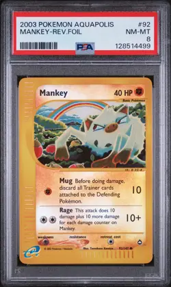 2003 POKEMON AQUAPOLIS #92 MANKEY-REVERSE FOIL PSA 8 - Image 1