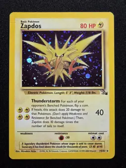[DMG] Pokemon TCG Zapdos Fossil 15/62 Holo Unlimited Holo Rare Vintage - Image 1
