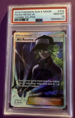 2019 Pokemon Sun & Moon Cosmic Eclipse N's Resolve Full Art #232 232/236 PSA 10 - Image 1