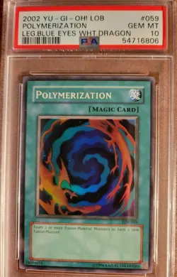 2002 Yugioh PSA 10 Polymerization Legend Of Blue Eyes LOB-059 Unlimited Edition - Image 1