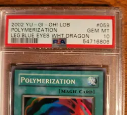 2002 Yugioh PSA 10 Polymerization Legend Of Blue Eyes LOB-059 Unlimited Edition - Image 2