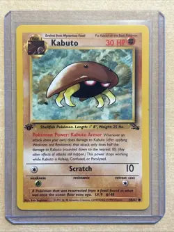 Pokemon TCG Kabuto Fossil 1st Edition Common Card 50/62 Regular LP - Image 1