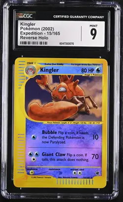 CGC 9 MINT Kingler 2002 Expedition 15/165 Reverse Holo Pokemon Card - Image 1