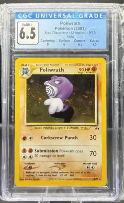 Pokemon Poliwrath Neo Discovery Unlimited 9/75 Holo Rare CGC 6.5 Graded Card - Image 1