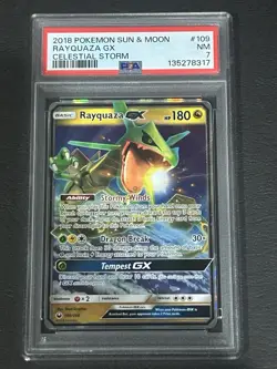 Rayquaza GX 109/168 Sm-Celestial Storm Holo PSA 7 Graded 2018 Pokemon Card - Image 1