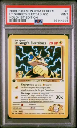Pokemon Lt. Surge's Electabuzz Gym Heroes 1st Edition Holo Rare #6 PSA 9 Mint - Image 1