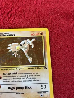 1st Edition Hitmonlee 7/62 Fossil Holo Wotc Pokemon Card Played - Image 3