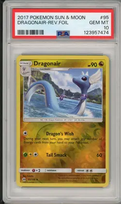 2017 Pokemon Sun & Moon Base Set Dragonair Reverse Holo Foil #95 PSA 10 - Image 1