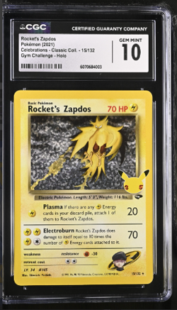 CGC 10 GEM MINT Rocket's Zapdos 15/132 Pokemon Celebrations Classic 2021 English - Image 1
