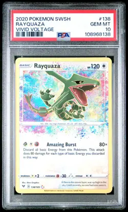 2020 Pokemon SWSH Vivid Voltage #138 Rayquaza Amazing Rare PSA 10 Gem Mint - Image 1